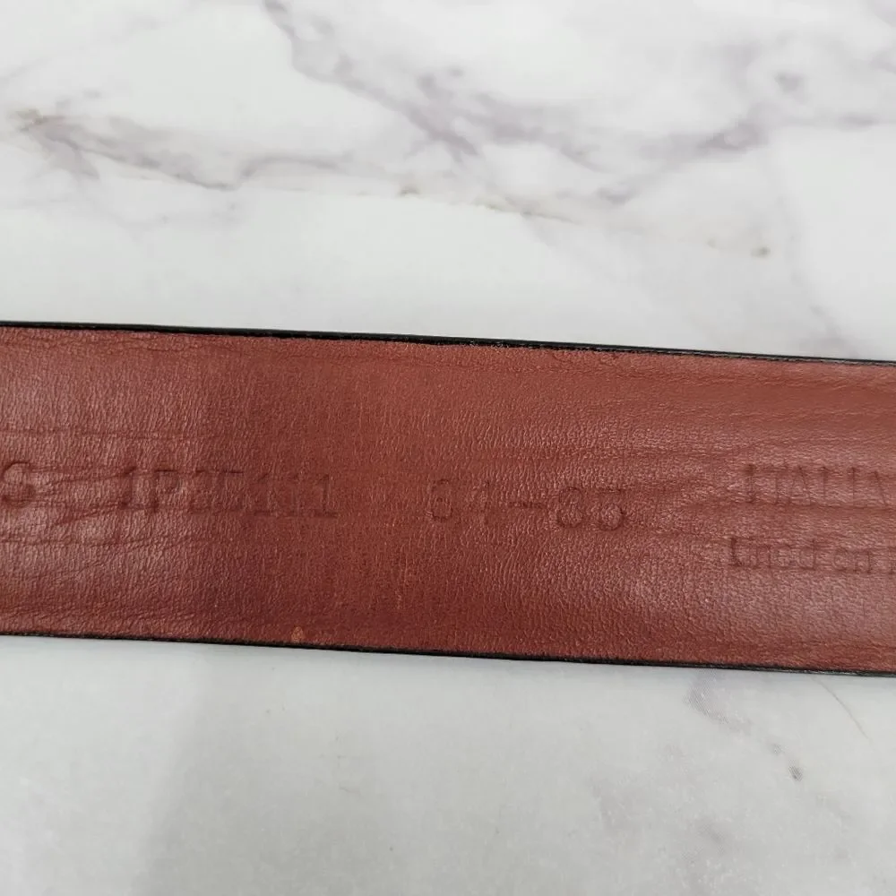 Perry Ellis Men's Black Leather Belt with Gold Buckle